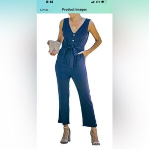 Size extra-large, navy blue linen romper